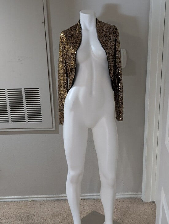 NWT Kancy Kole Gold Sequin Open-Front Women's Bolero Jacket Women's Small