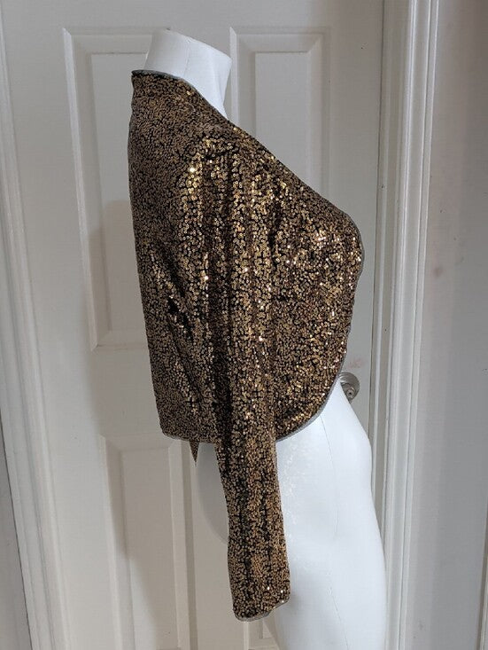 NWT Kancy Kole Gold Sequin Open-Front Women's Bolero Jacket Women's Small