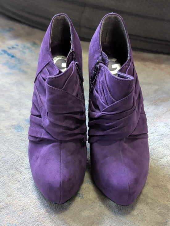 Guess Purple Suede Ruched Ankle Heeled Booties Women's 7.5 US