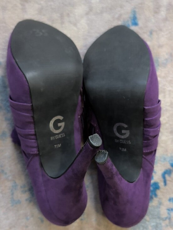 Guess Purple Suede Ruched Ankle Heeled Booties Women's 7.5 US