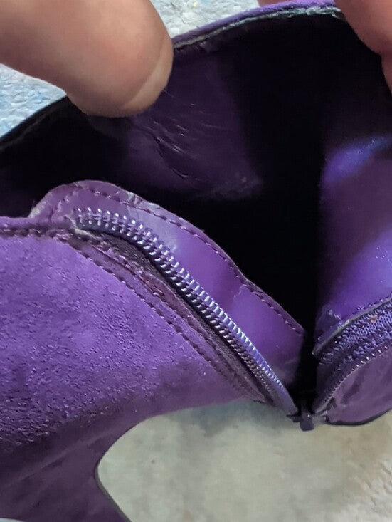 Guess Purple Suede Ruched Ankle Heeled Booties Women's 7.5 US