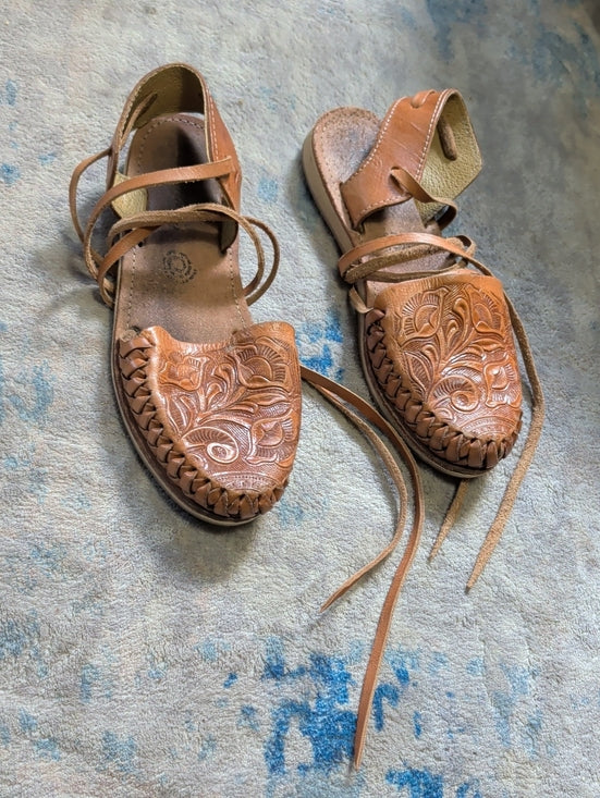 Women’s Tan Leather Lace-Up Huarache Sandals