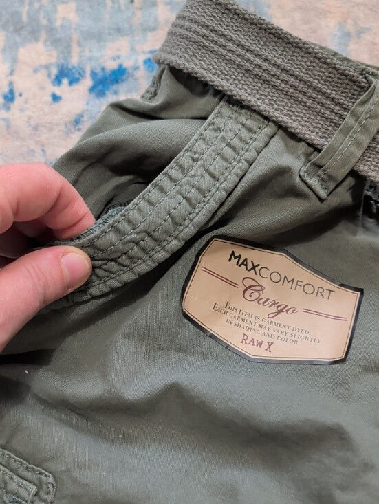 NWT Raw X Jeans Kids Olive Cargo Shorts with Utility Belt Boys 16 New