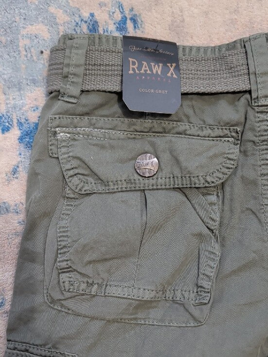 NWT Raw X Jeans Kids Olive Cargo Shorts with Utility Belt Boys 16 New