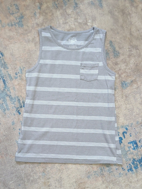 Jumping Beans Gray and White Striped Kids Tank Top with Pocket Boys 7 US