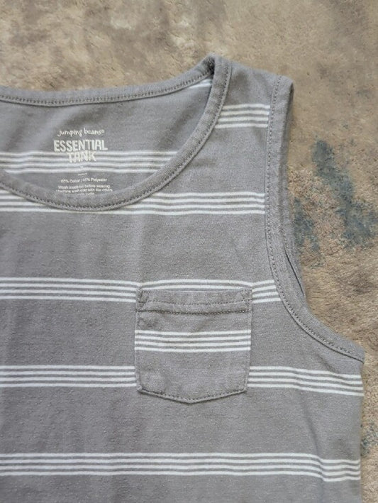Jumping Beans Gray and White Striped Kids Tank Top with Pocket Boys 7 US