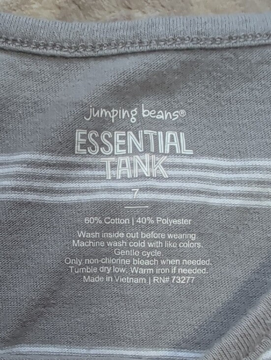 Jumping Beans Gray and White Striped Kids Tank Top with Pocket Boys 7 US