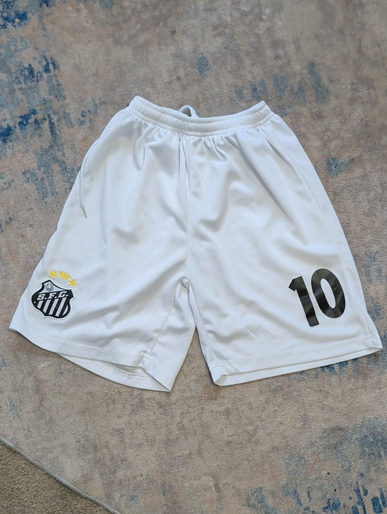 White Kids Soccer Shorts with Number 10 Boys 6X/7 US