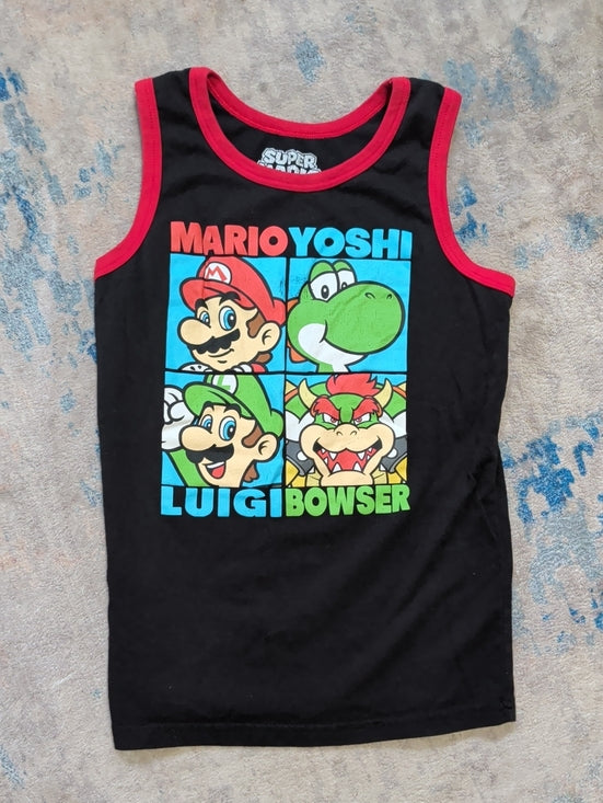 Nintendo Black Tank Top with Red Trim and Colorful Mario Cast Print Boys Small