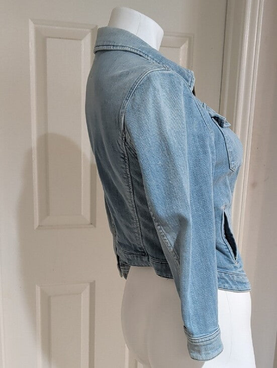 Guess By Merciano Tailored Light Blue Stretch Denim Zip Front Jacket Women's M