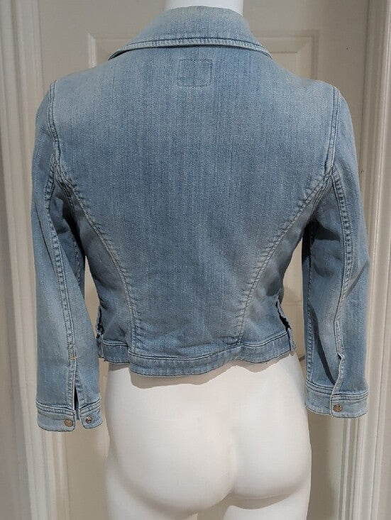 Guess By Merciano Tailored Light Blue Stretch Denim Zip Front Jacket Women's M
