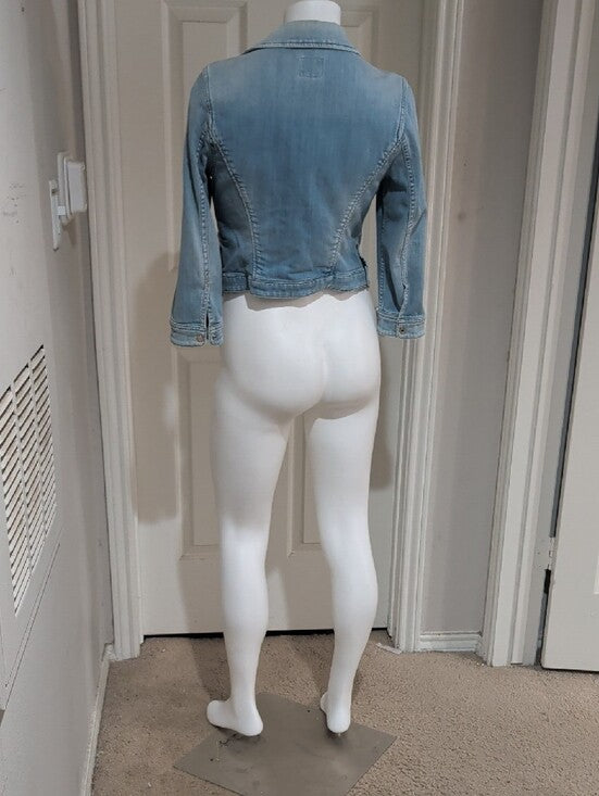 Guess By Merciano Tailored Light Blue Stretch Denim Zip Front Jacket Women's M