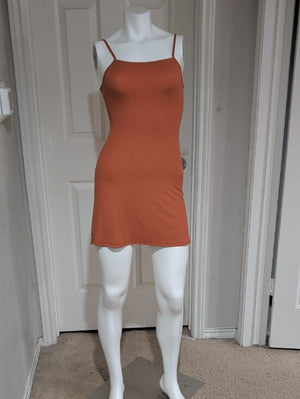 See You Monday Ribbed Spaghetti-Strap Mini Dress in Burnt Orange Women's XS