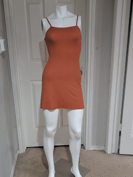 See You Monday Ribbed Spaghetti-Strap Mini Dress in Burnt Orange Women's XS