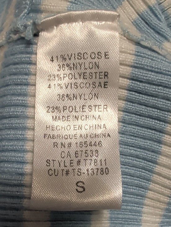 Ribbed Strapless Tie-Front Crop Top in Light Blue & White Women's Small