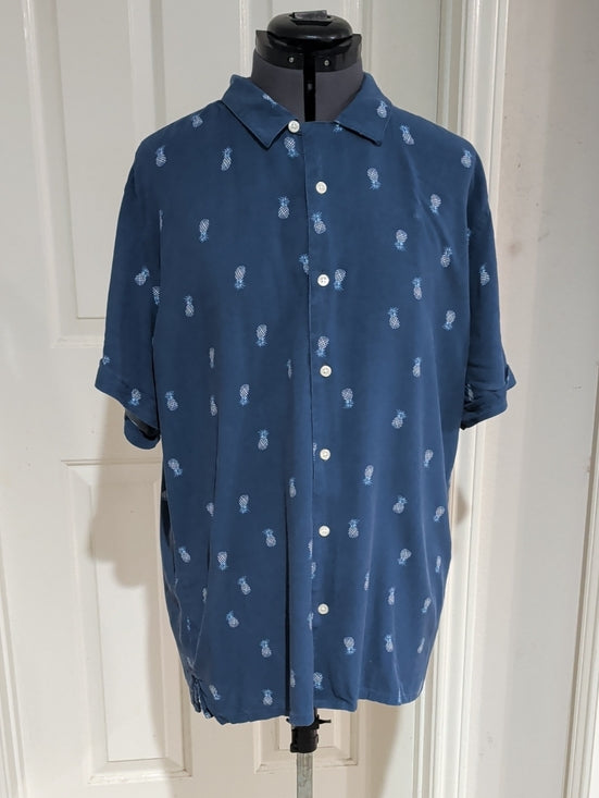 Newport Isle Navy Button-Down Shirt with Light-Blue Pineapple Print Men's XL