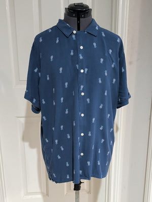 Newport Isle Navy Button-Down Shirt with Light-Blue Pineapple Print Men's XL