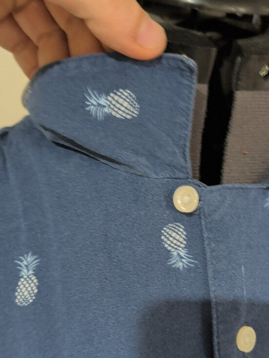 Newport Isle Navy Button-Down Shirt with Light-Blue Pineapple Print Men's XL