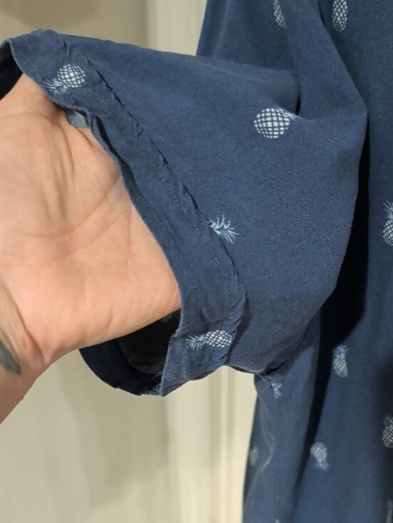 Newport Isle Navy Button-Down Shirt with Light-Blue Pineapple Print Men's XL