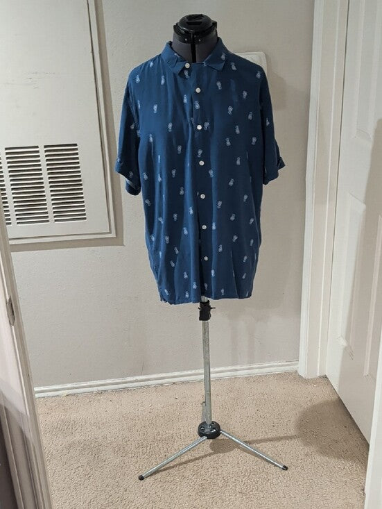 Newport Isle Navy Button-Down Shirt with Light-Blue Pineapple Print Men's XL