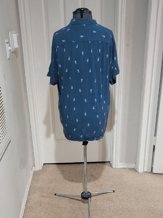 Newport Isle Navy Button-Down Shirt with Light-Blue Pineapple Print Men's XL