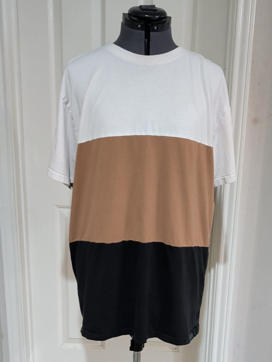 Kenneth Cole Short-Sleeve Colorblock Tee in White, Tan & Black Men's XL