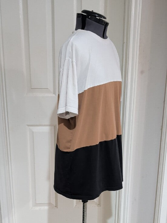 Kenneth Cole Short-Sleeve Colorblock Tee in White, Tan & Black Men's XL