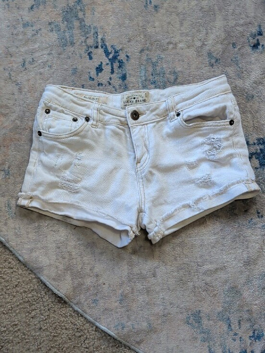 Lucky Brand Kids Cream Distressed Cuffed Denim Shorts Girls 12