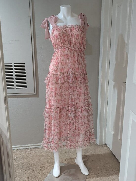 Mine Pink Floral Tie-Shoulder Maxi Dress Women's Small