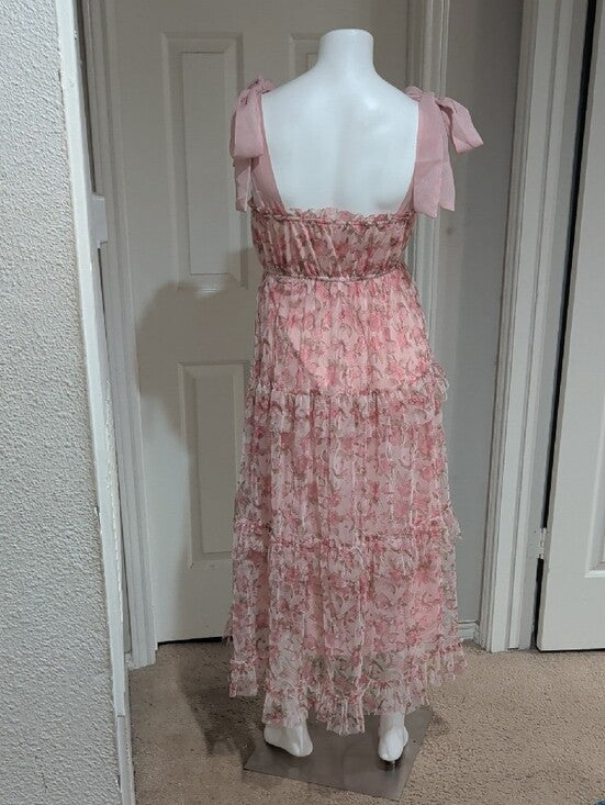 Mine Pink Floral Tie-Shoulder Maxi Dress Women's Small