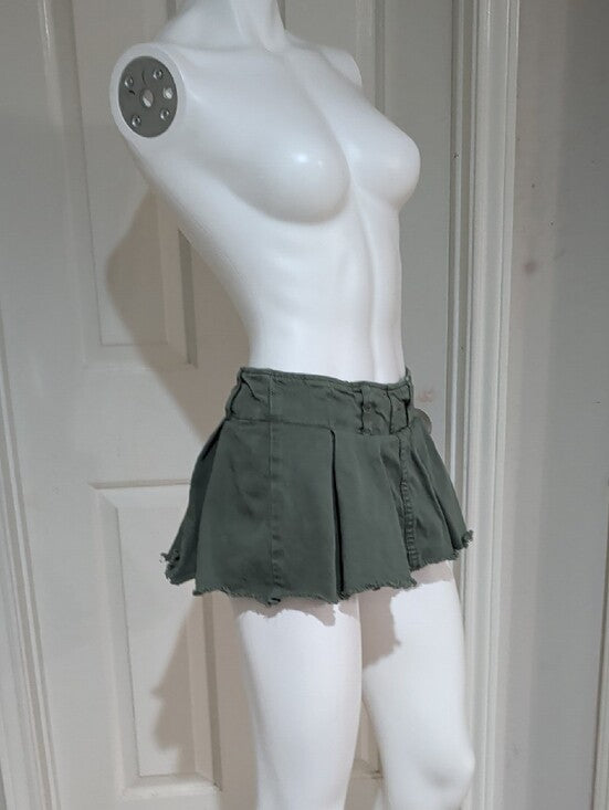 Forever 21 Olive Green Pleated Mini Skorts/ Skirt 100% Cotton Women's XS