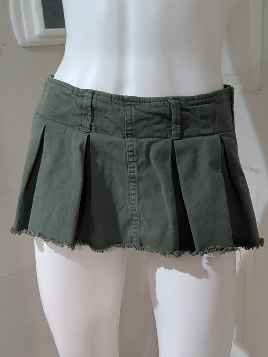 Forever 21 Olive Green Pleated Mini Skorts/ Skirt 100% Cotton Women's XS