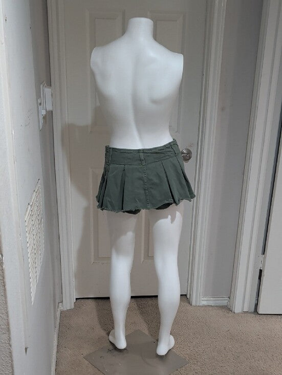 Forever 21 Olive Green Pleated Mini Skorts/ Skirt 100% Cotton Women's XS