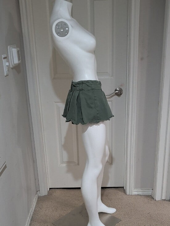 Forever 21 Olive Green Pleated Mini Skorts/ Skirt 100% Cotton Women's XS