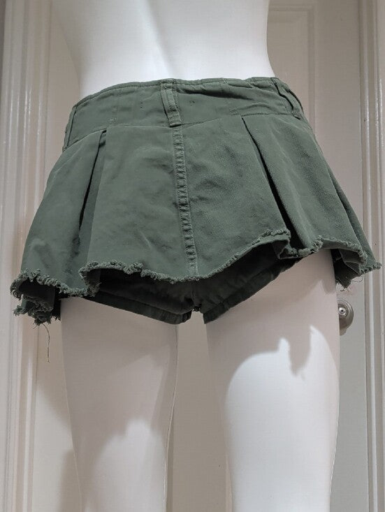 Forever 21 Olive Green Pleated Mini Skorts/ Skirt 100% Cotton Women's XS