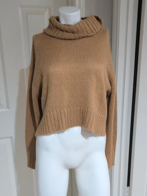 Brave Soul London Cropped Camel Cozy Turtleneck Knit Sweater Women's Medium