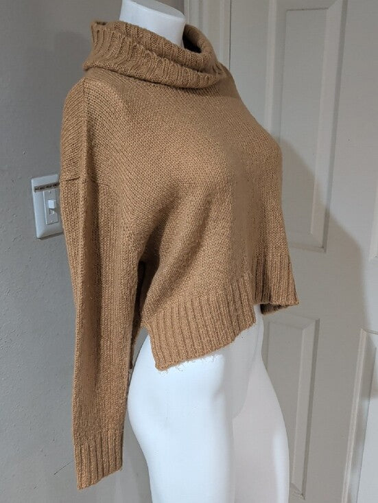 Brave Soul London Cropped Camel Cozy Turtleneck Knit Sweater Women's Medium