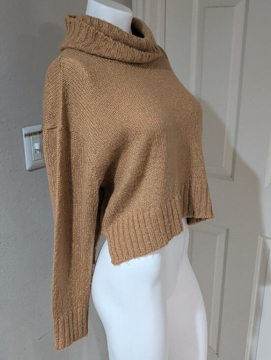 Brave Soul London Cropped Camel Cozy Turtleneck Knit Sweater Women's Medium