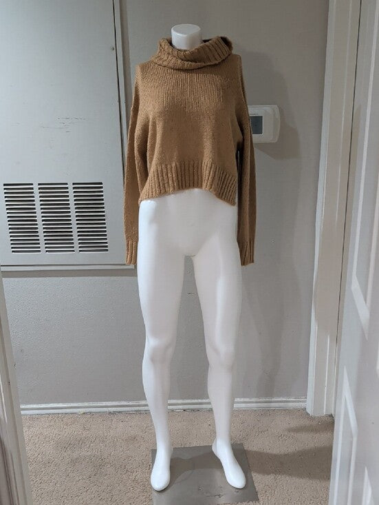 Brave Soul London Cropped Camel Cozy Turtleneck Knit Sweater Women's Medium