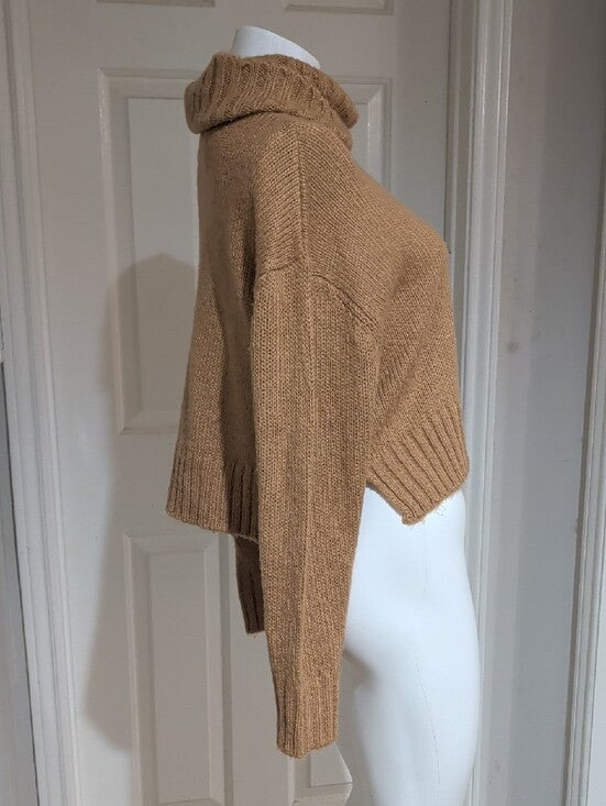 Brave Soul London Cropped Camel Cozy Turtleneck Knit Sweater Women's Medium