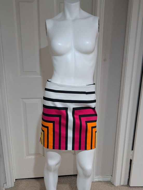 Worthington Geometric Stripe Mini Skirt in White, Pink & Orange Women's 2P New