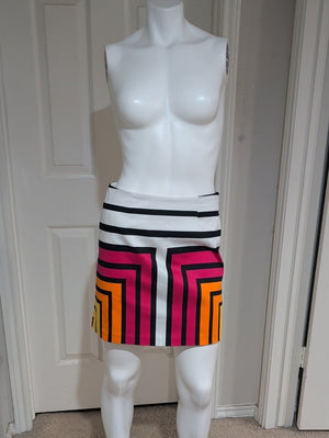 Worthington Geometric Stripe Mini Skirt in White, Pink & Orange Women's 2P New