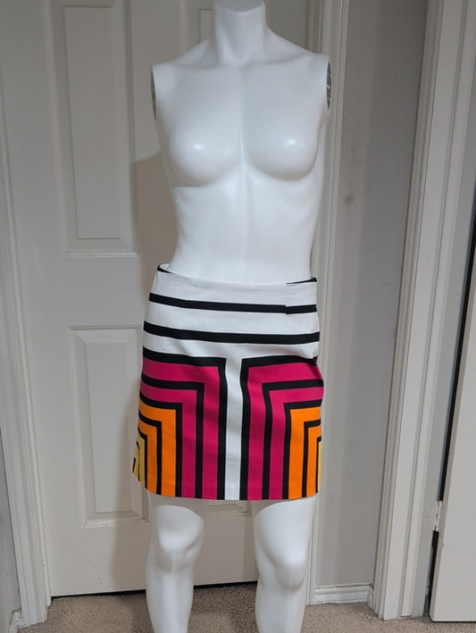 Worthington Geometric Stripe Mini Skirt in White, Pink & Orange Women's 2P New