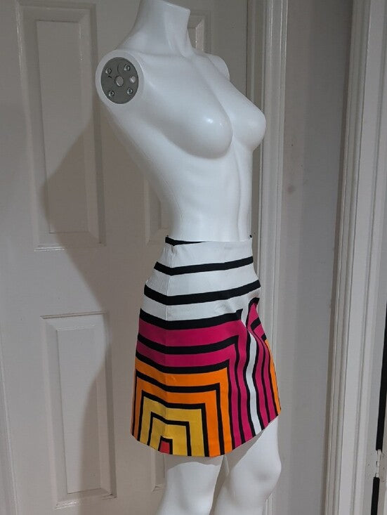 Worthington Geometric Stripe Mini Skirt in White, Pink & Orange Women's 2P New