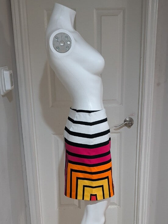 Worthington Geometric Stripe Mini Skirt in White, Pink & Orange Women's 2P New