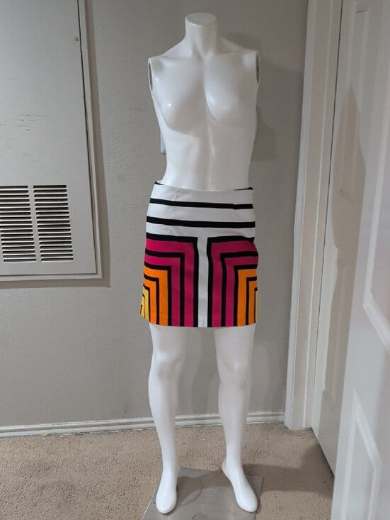 Worthington Geometric Stripe Mini Skirt in White, Pink & Orange Women's 2P New