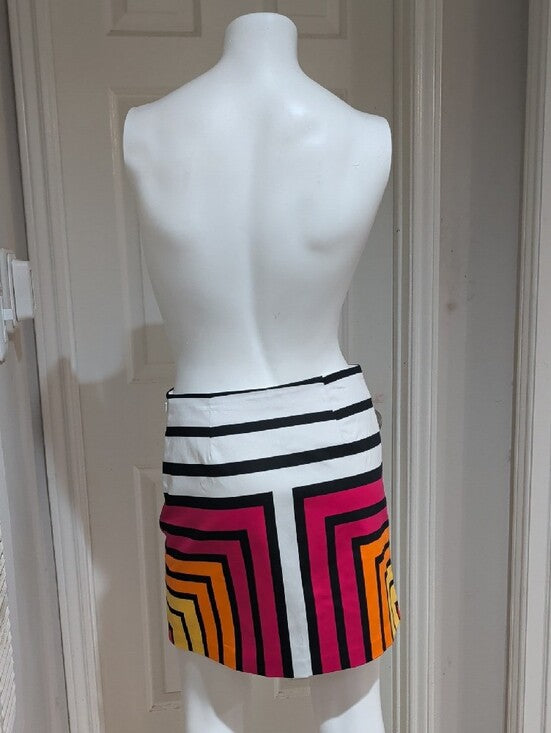 Worthington Geometric Stripe Mini Skirt in White, Pink & Orange Women's 2P New