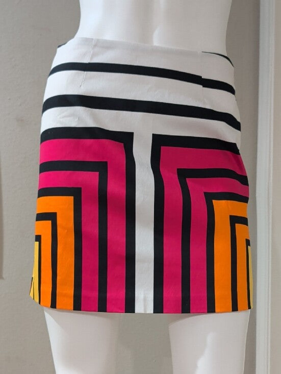 Worthington Geometric Stripe Mini Skirt in White, Pink & Orange Women's 2P New