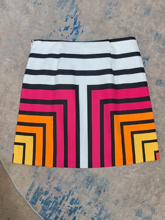 Worthington Geometric Stripe Mini Skirt in White, Pink & Orange Women's 2P New
