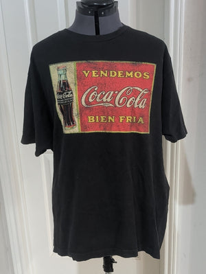 Coca Cola Black Tee with Red, Yellow & Cream Retro Sign Graphic Men's XL